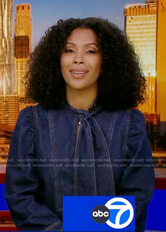 Shirleen Allicot’s tie neck denim blouse on Good Morning America