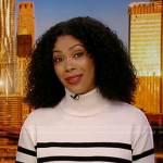 Shirleen’s white striped turtleneck sweater on Good Morning America