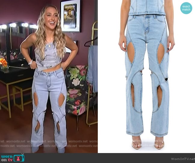 Shop Akira Jump Around Cutout Relaxed Fit Jeans worn by Ashley Cooke on Access Hollywood