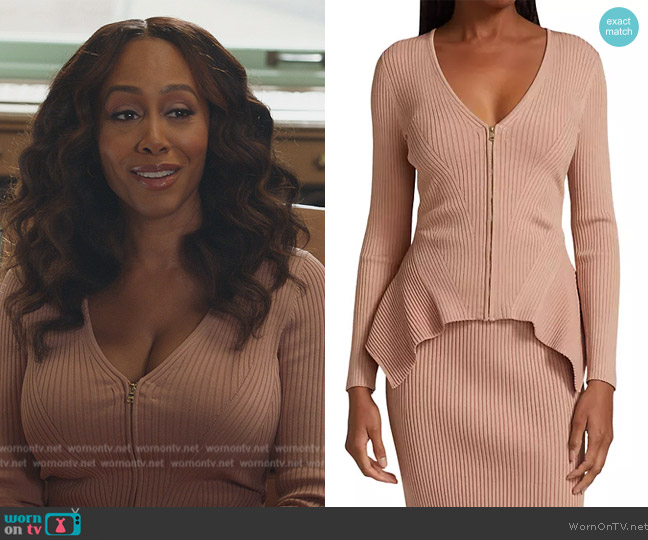 Simkhai Helena Rib-Knit Zip Cardigan worn by Lola Carmichael (Simone Missick) on All Rise