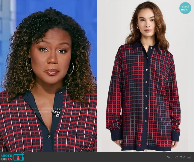Simon Miller Blaz Jacket in Red Plaid worn by Janai Norman on Good Morning America