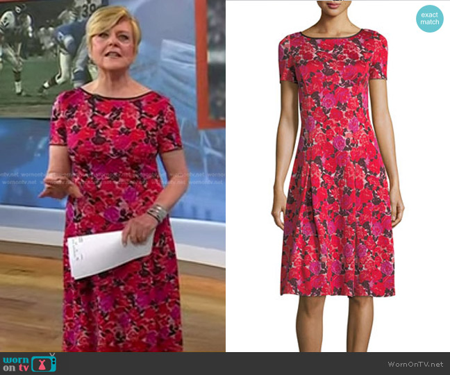 St. John Indian Rose Blister Jacquard Cocktail Dress worn by Anne Thompson on Today