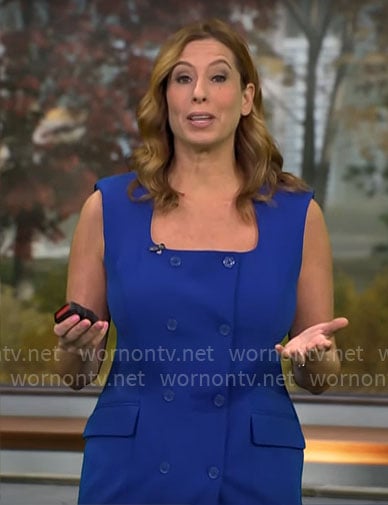 Stephanie Abrams' blue double-breasted dress on CBS Mornings