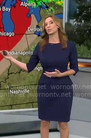 Stephanie Abrams' navy peplum dress on CBS Mornings