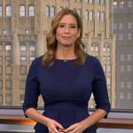 Stephanie Abrams’ navy peplum dress on CBS Mornings