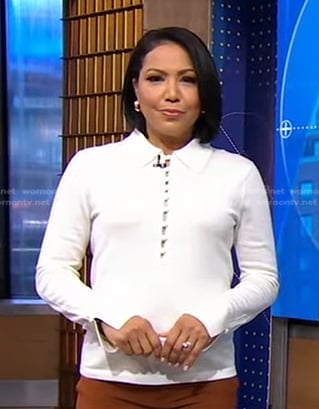 Stephanie's white long sleeve polo top on Good Morning America