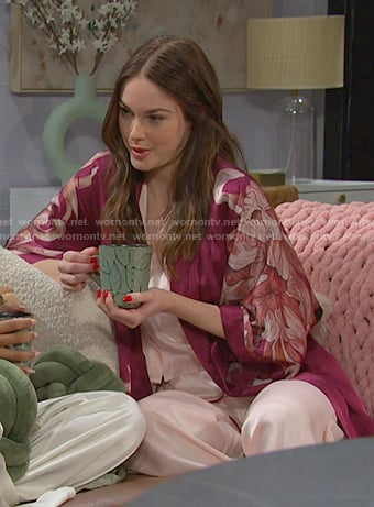 Stephanie's wine red floral robe on Days of our Lives