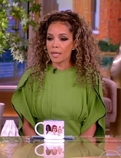 Sunny’s green gathered shoulder dress on The View