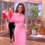 Sunny’s pink drape shoulder dress on The View