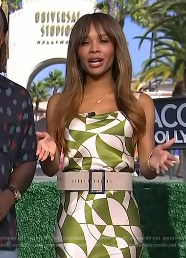 Zuri's green printed top and skirt on Access Hollywood