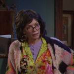 Susan’s mixed print shirt and cardigan on Days of our Lives