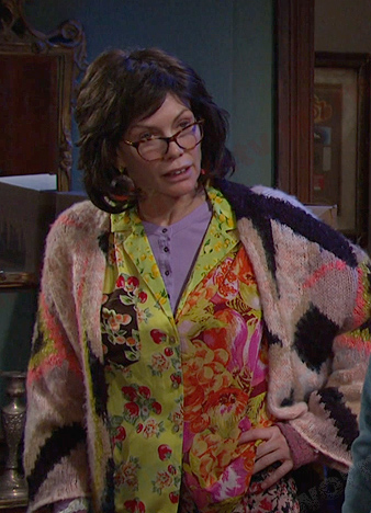 Susan’s mixed print shirt and cardigan on Days of our Lives