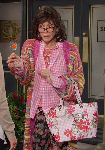 Susan’s multicolor stripe cardigan and check shirt on Days of our Lives