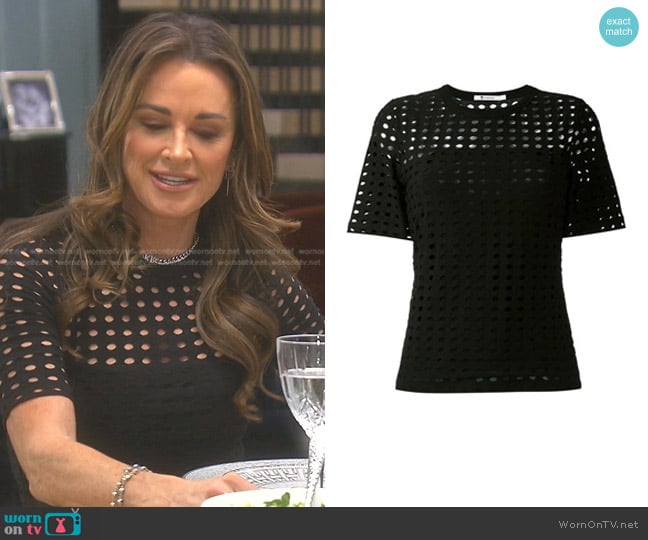 T By Alexander Wang Circular Hole T-shirt worn by Kyle Richards on The Real Housewives of Beverly Hills