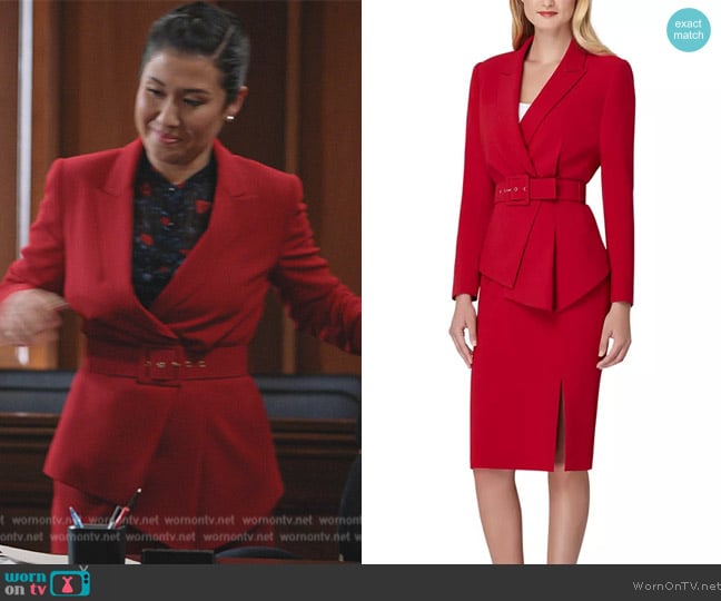 Tahari ASL Asymmetrical Belted Skirt Suit worn by Sherri Kansky (Ruthie Ann Miles) on All Rise