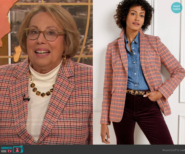 Talbots Classic Shetland Blazer in Apple Plaid worn by Barbara Costello on The Drew Barrymore Show