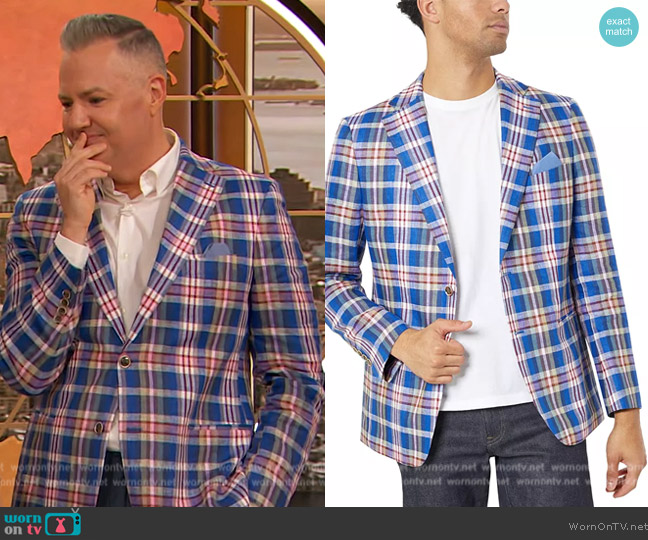 Tallia Slim Fit Patterned Linen Sportcoats worn by Ross Mathews on The Drew Barrymore Show