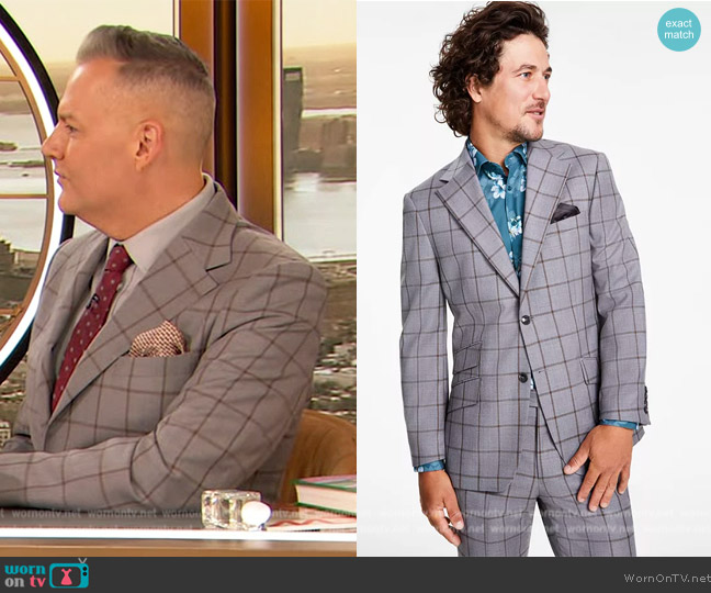 Tallia Slim-Fit Stretch Windowpane Suit Jacket worn by Ross Mathews on The Drew Barrymore Show