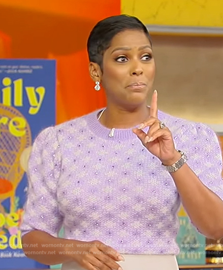 Tamron’s lavender check top on Tamron Hall Show