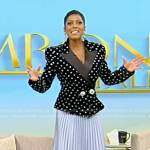 Tamron’s black polka dot velvet blazer on Tamron Hall Show