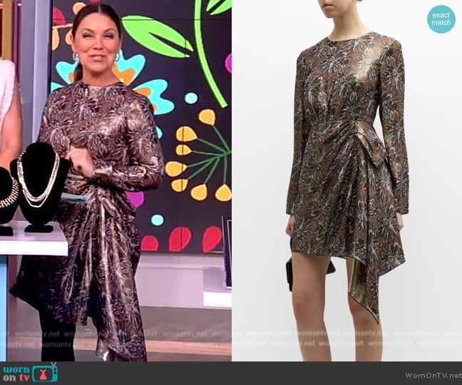 Tanya Taylor Magali Draped Floral Silk Lurex Mini Dress worn by Gretta Monahan on The View