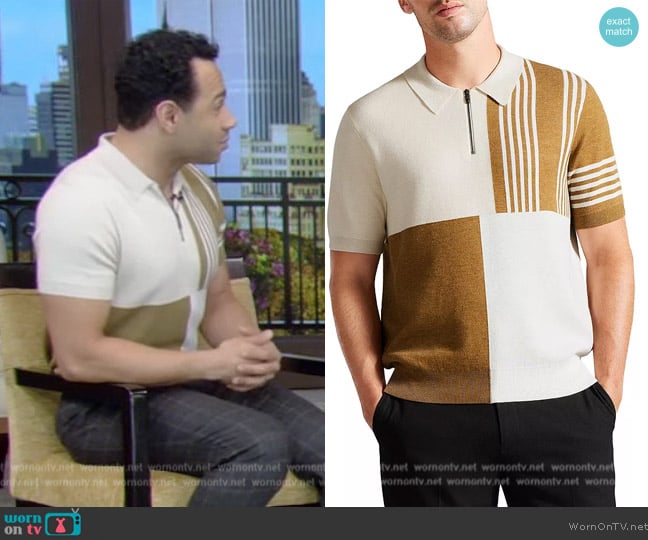 Ted Baker Norez Colorblock Regular Fit Zip Polo worn by Corbin Bleu on Live with Kelly and Mark