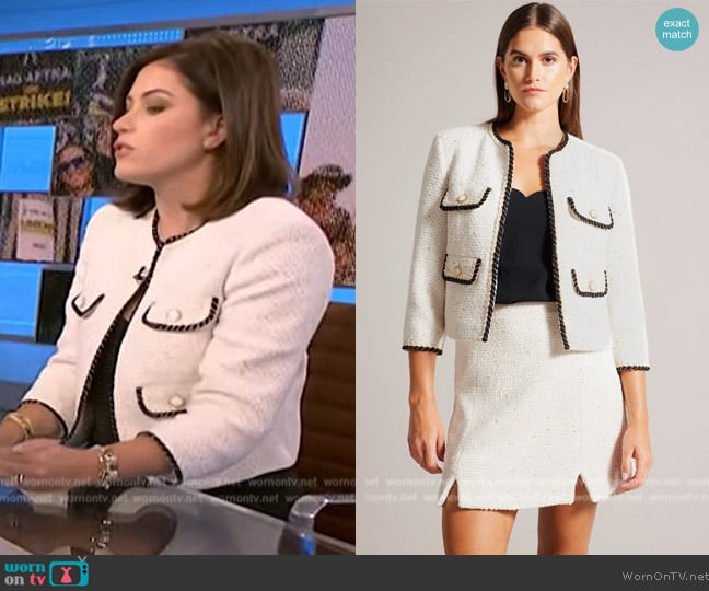 Ted Baker Lioj Open Front Boucle Jacket worn by Chloe Melas on NBC News Daily