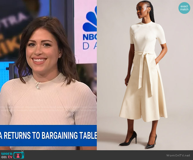 Ted Baker Matiar Short Sleeve A Line Midi Dress in Ivory worn by Chloe Melas on NBC News Daily