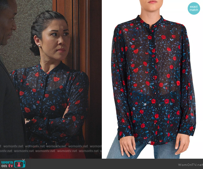 The Kooples Poison Roses Floral-Print Shirt worn by Sherri Kansky (Ruthie Ann Miles) on All Rise