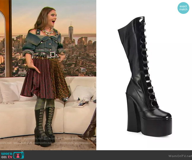 The Marc Jacobs Kiki Strappy Leather Platform Boots worn by Drew Barrymore on The Drew Barrymore Show