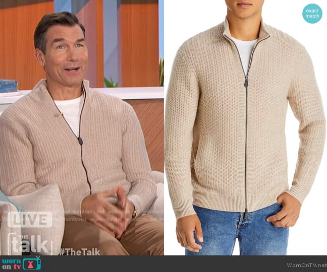 The Men's Store at Bloomingdales Textured Full Zip Mock Neck Sweater worn by Jerry O'Connell on The Talk