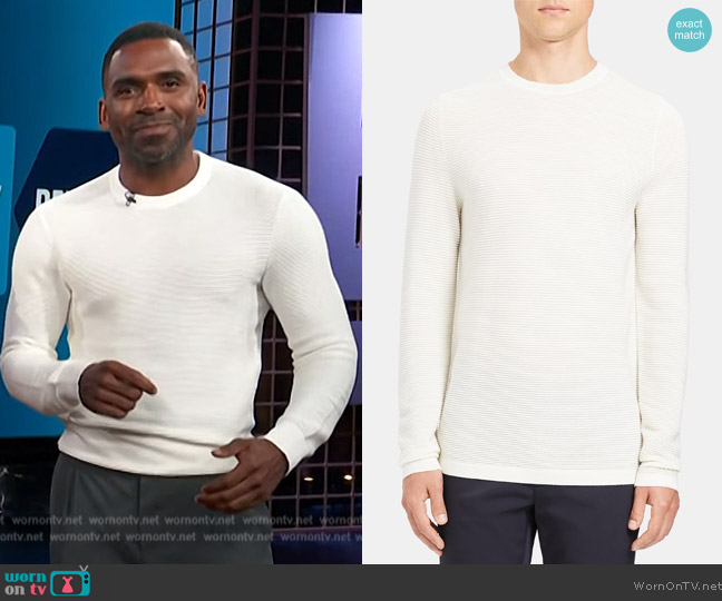 Theory Crewneck Sweater in Washable Merino worn by Justin Sylvester on E! News