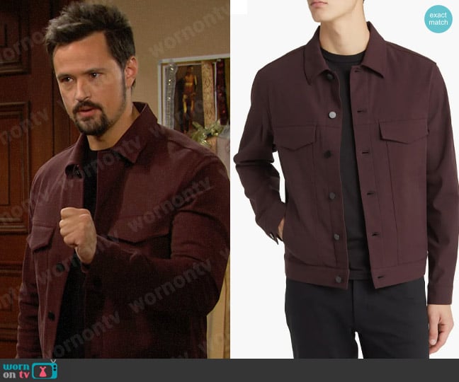 Theory River Trucker Jacket in Malbec worn by Thomas Forrester (Matthew Atkinson) on The Bold and the Beautiful