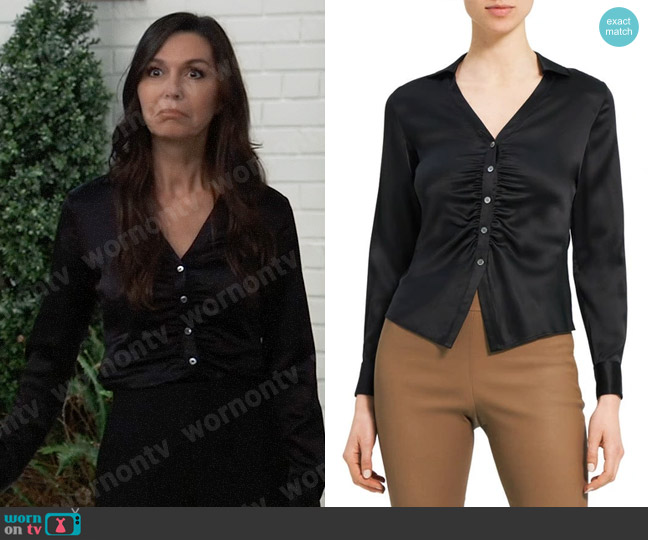 Theory Ruched Satin Shirt worn by Anna Devane (Finola Hughes) on General Hospital