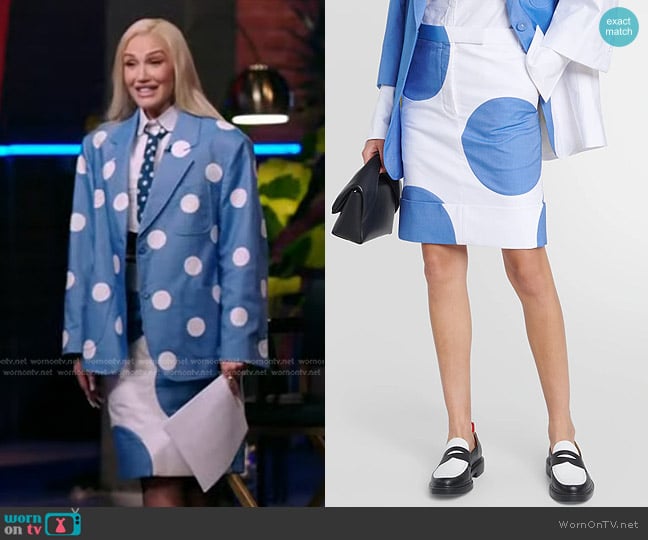 Thom Browne Polka-Dot Cotton Mini Skirt worn by Gwen Stefani on The Voice