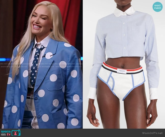 Thom Browne Oxford Logo-Waistband Briefs worn by Gwen Stefani on The Voice