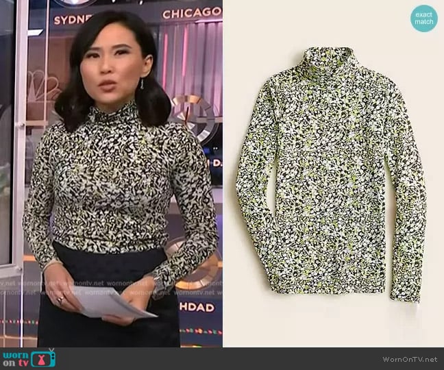 J. Crew Tissue Turtleneck in Fall Garden Floral worn by Vicky Nguyen on NBC News Daily