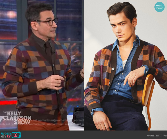 Todd Snyder Squared Merino Cardigan worn by Lawrence Zarian on The Kelly Clarkson Show