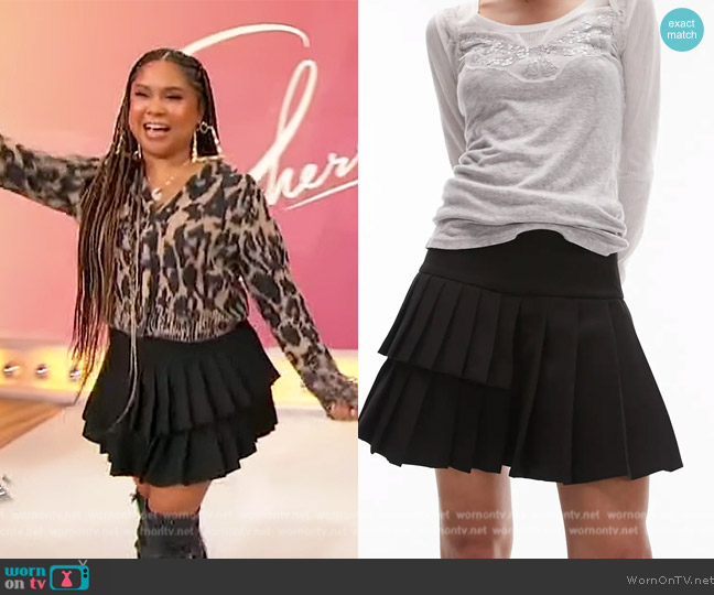 Topshop Pleated Tiered Tennis Skirt worn by Angela Yee on Sherri