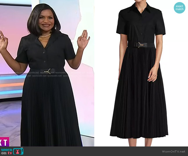 WornOnTV: Mindy Kaling’s black pleated belted shirtdress on Today ...