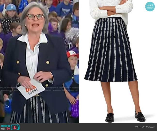 WornOnTV: Cynthia McFadden’s navy blazer and chain print skirt on Today ...