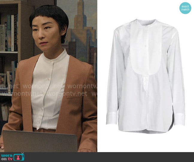 TWP Bib Collar Button Down Shirt worn by Stella Bak (Greta Lee) on The Morning Show