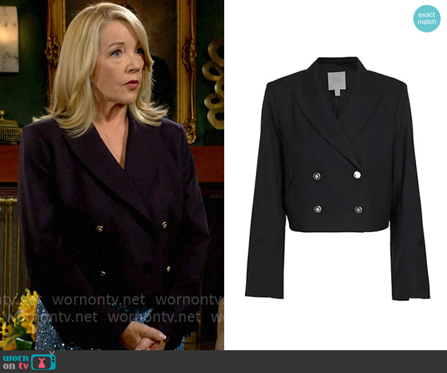 TWP The Waiter Double-Breasted Blazer in Midnight worn by Nikki Reed Newman (Melody Thomas-Scott) on The Young and the Restless