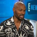 Tyson Beckford’s black printed shirt on E! News