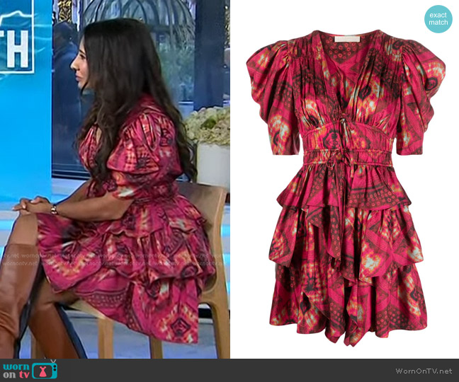 Ulla Johnson Zita Graphic-Print Ruffled Minidress worn by Dr. Taz Bhatia on Today