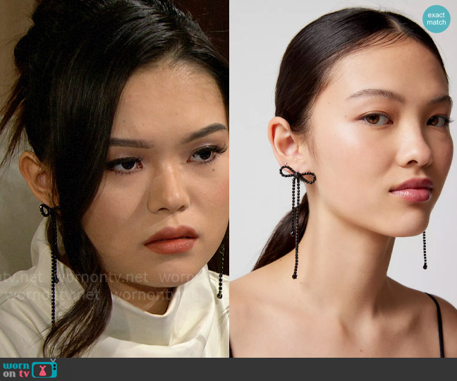 Urban Outfitters Rhinestone Bow Earring in Black worn by Luna (Lisa Yamada) on The Bold and the Beautiful