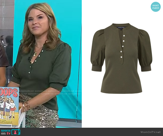 Veronica Beard Coralee Puff-Sleeve Rib-Knit Top in Army worn by Jenna Bush Hager on Today