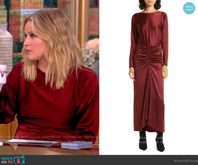 WornOnTV: Sara’s burgundy ruched satin dress on The View | Sara Haines ...