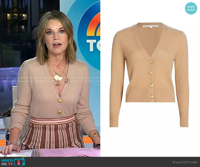 Veronica Beard Solene Cashmere Cardigan in Beige worn by Savannah Guthrie on Today