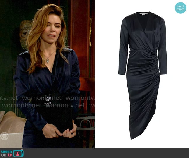 Veronica Beard Cameri Dress in Navy worn by Victoria Newman (Amelia Heinle) on The Young and the Restless